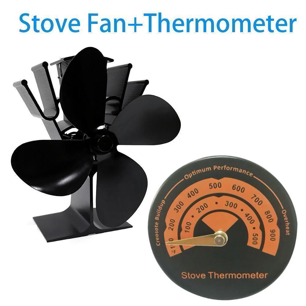 BRONGSLEET Wood Stove Fireplace Fan + Magnetic Stove Thermometer