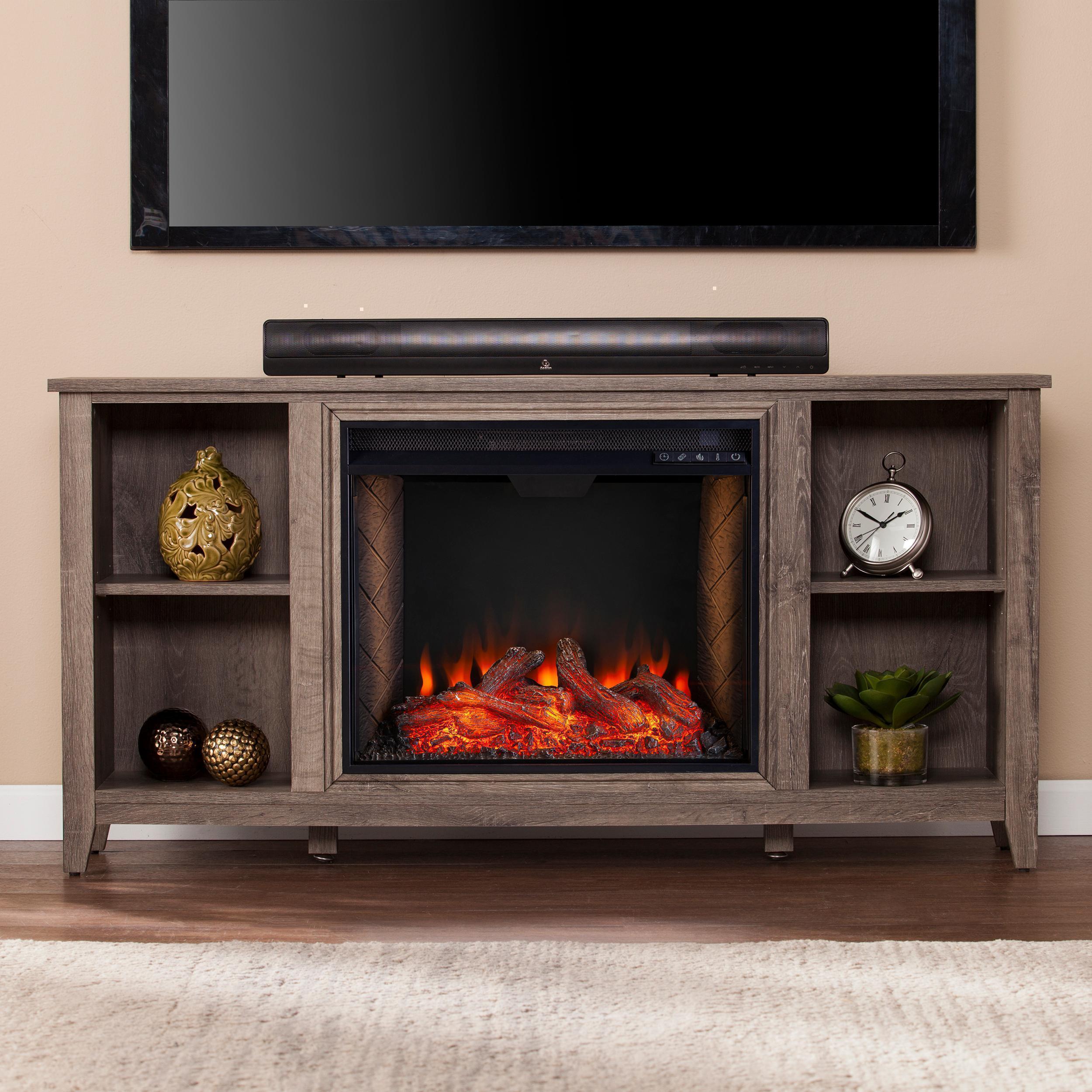 Cheksire Smart Fireplace with Storage – Mocha Gray
